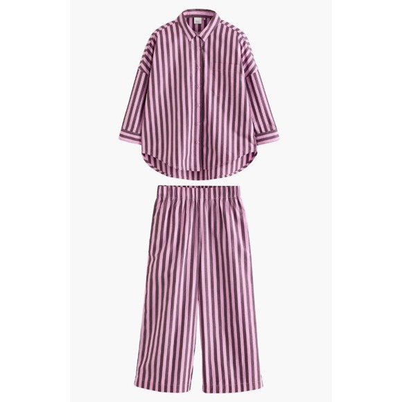 next Other - NEXT Stripe Cotton Button-Up Shirt & Pants Set Pink Girls Size 13yrs Casual wear